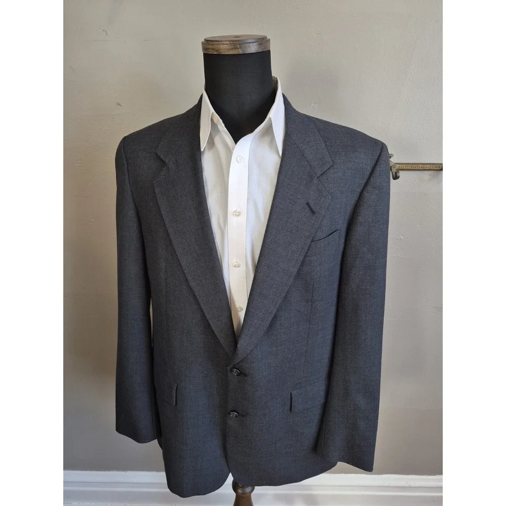 Hart Schaffner Marx Mens Wool Sports Coat 42L Gray Made in USA 2 Button V703